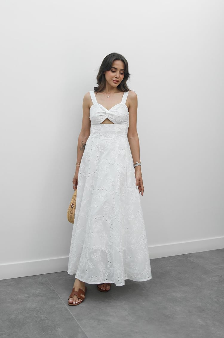 Ekru Önü Pencere Detaylı Fisto Elbise