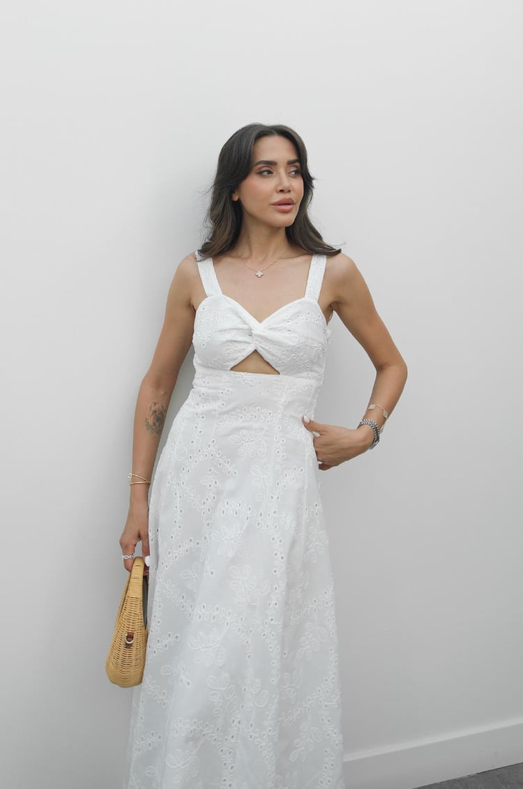 Ekru Önü Pencere Detaylı Fisto Elbise