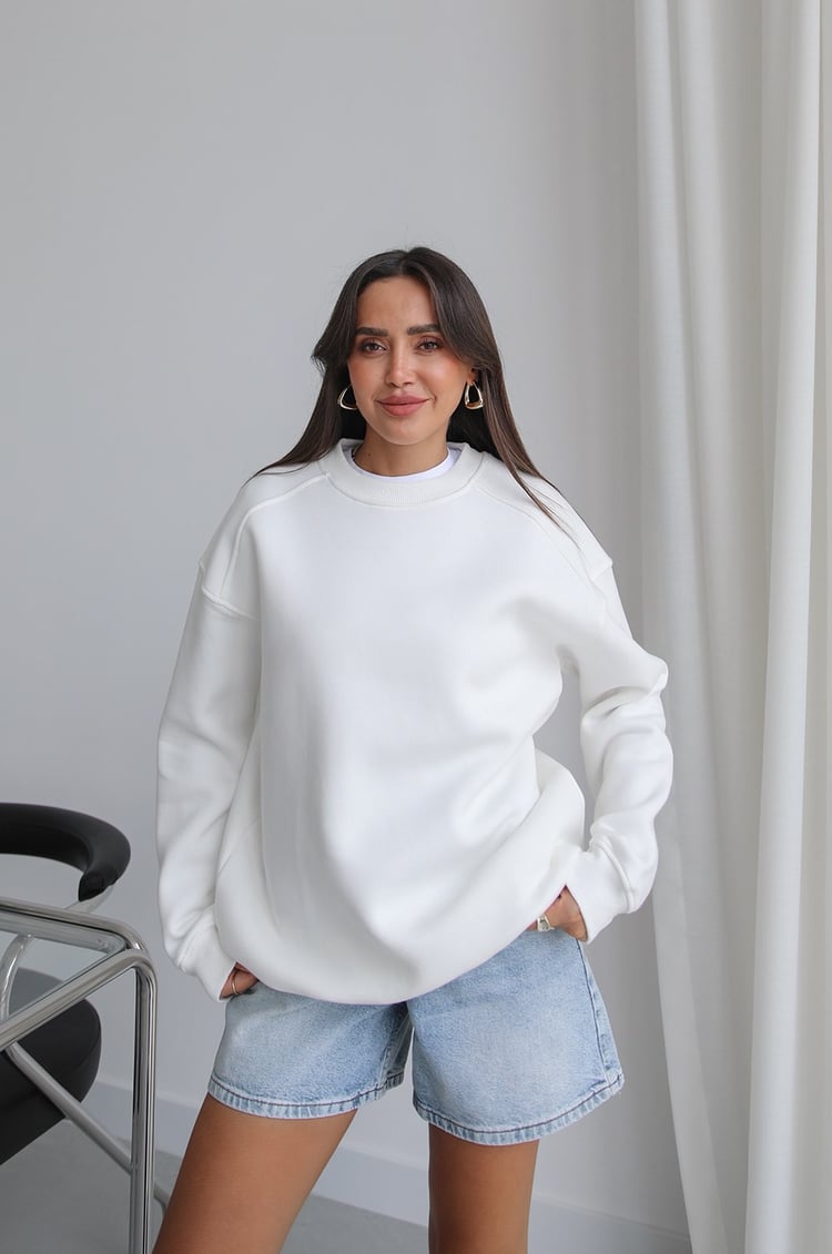 Ekru Orin Bisiklet Yaka Sweatshirt