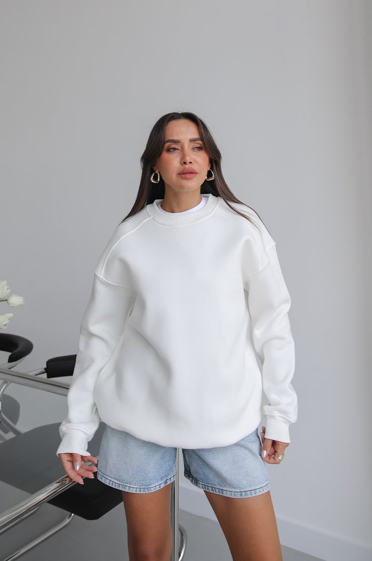 Ekru Orin Bisiklet Yaka Sweatshirt
