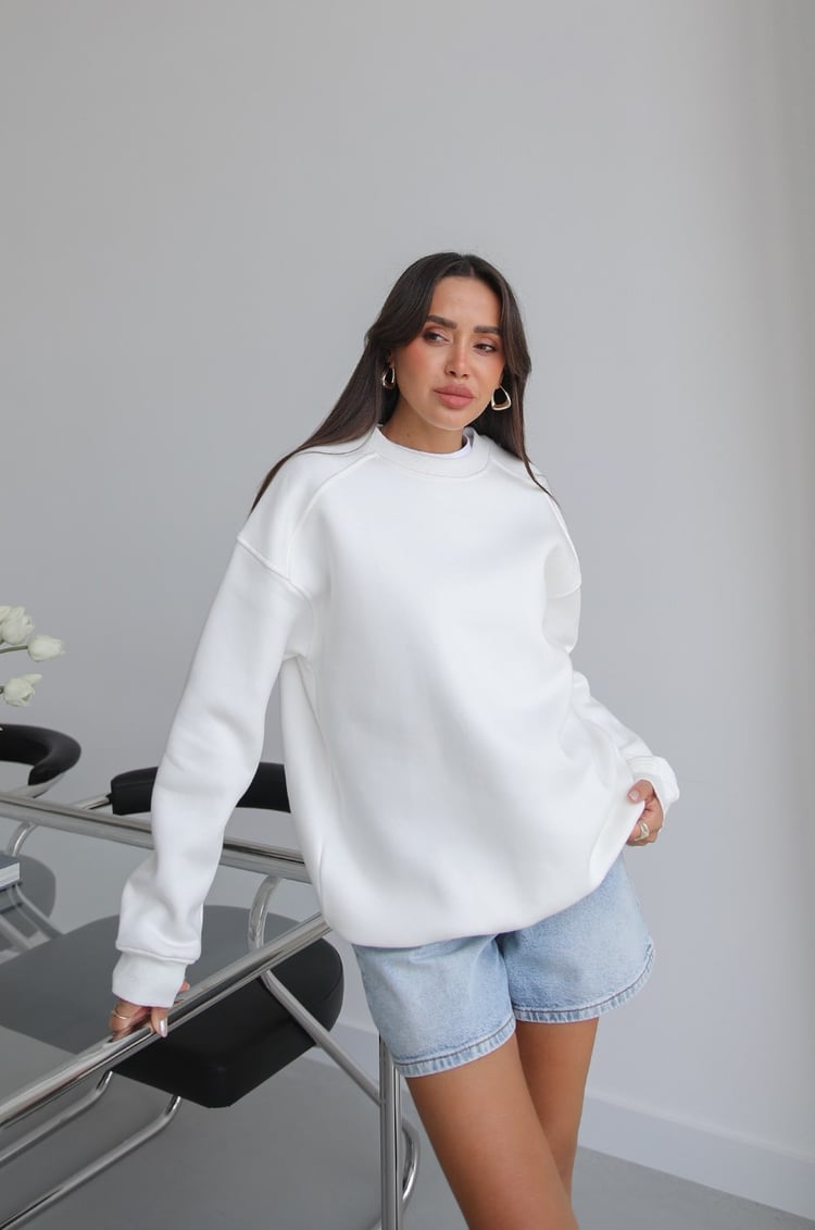 Ekru Orin Bisiklet Yaka Sweatshirt
