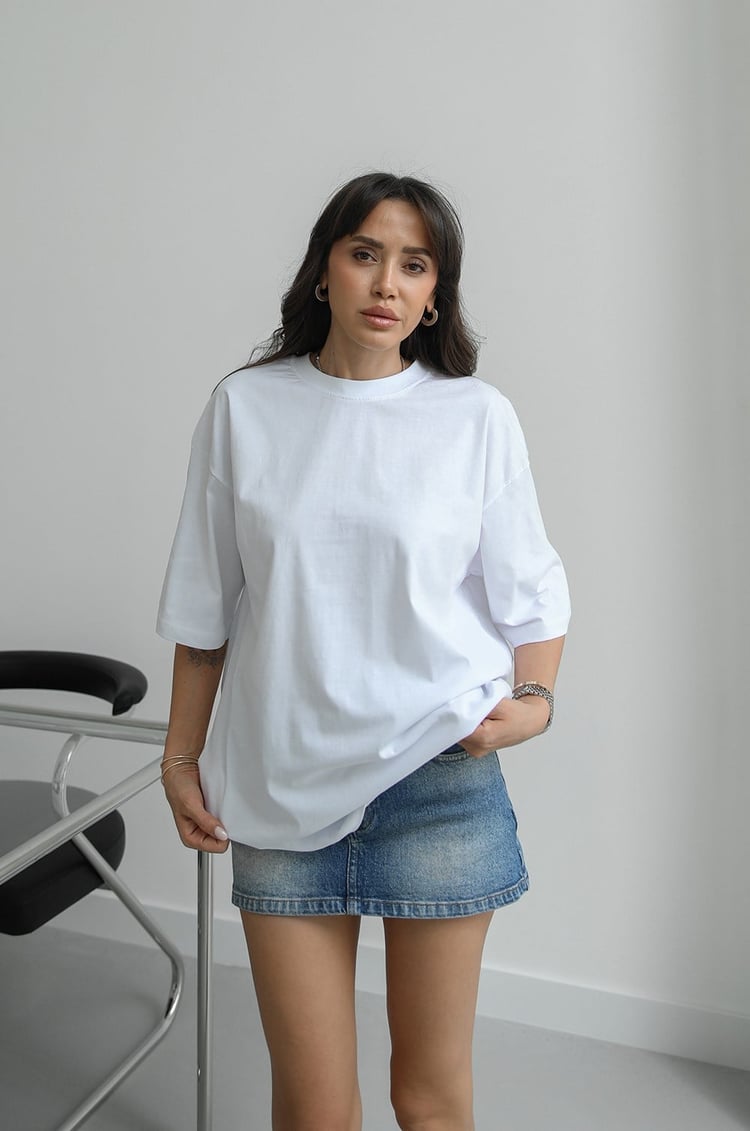 Ekru Oversize Basic Tişört