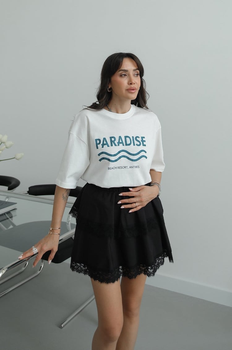Ekru Paradise Baskılı Tişört