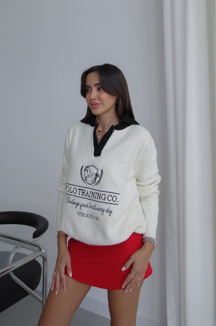 Ekru Polo Training Co İşlemeli Kazak