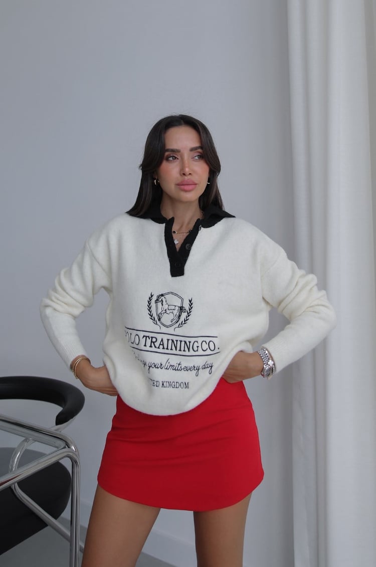 Ekru Polo Training Co İşlemeli Kazak