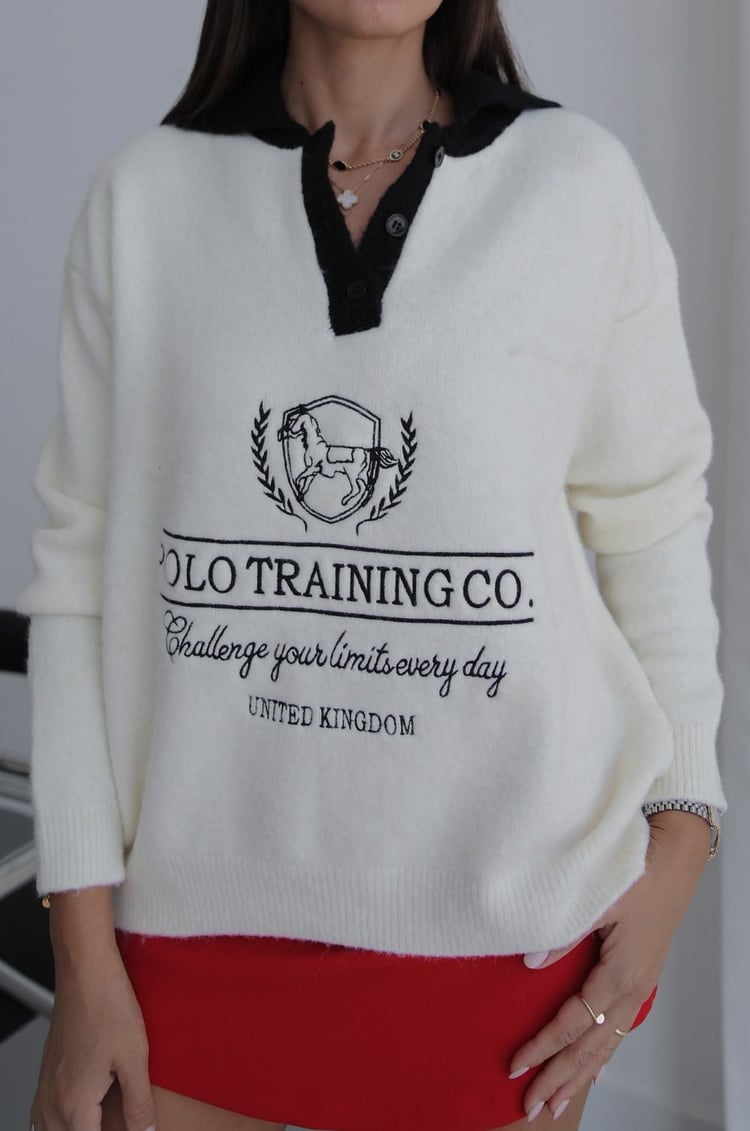 Ekru Polo Training Co İşlemeli Kazak