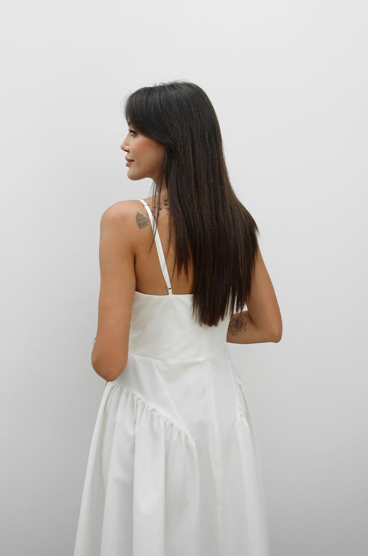 Ekru Solene Pamuklu Midi Elbise