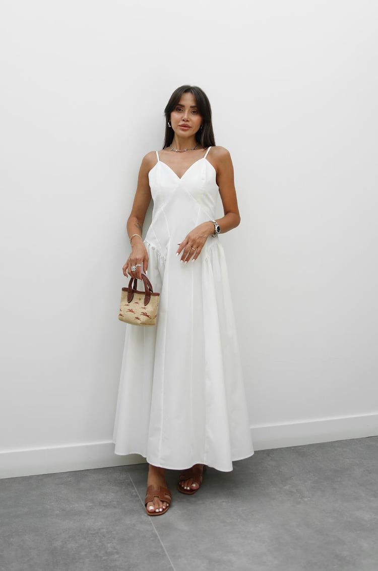 Ekru Solene Pamuklu Midi Elbise