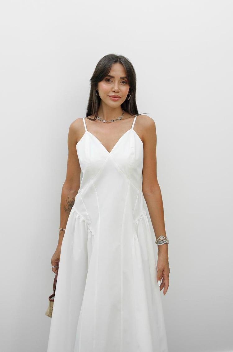 Ekru Solene Pamuklu Midi Elbise