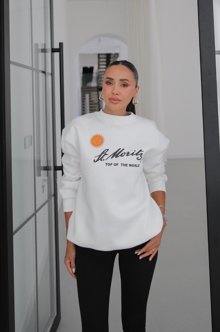 Ekru St Moritz Baskılı Sweatshirt