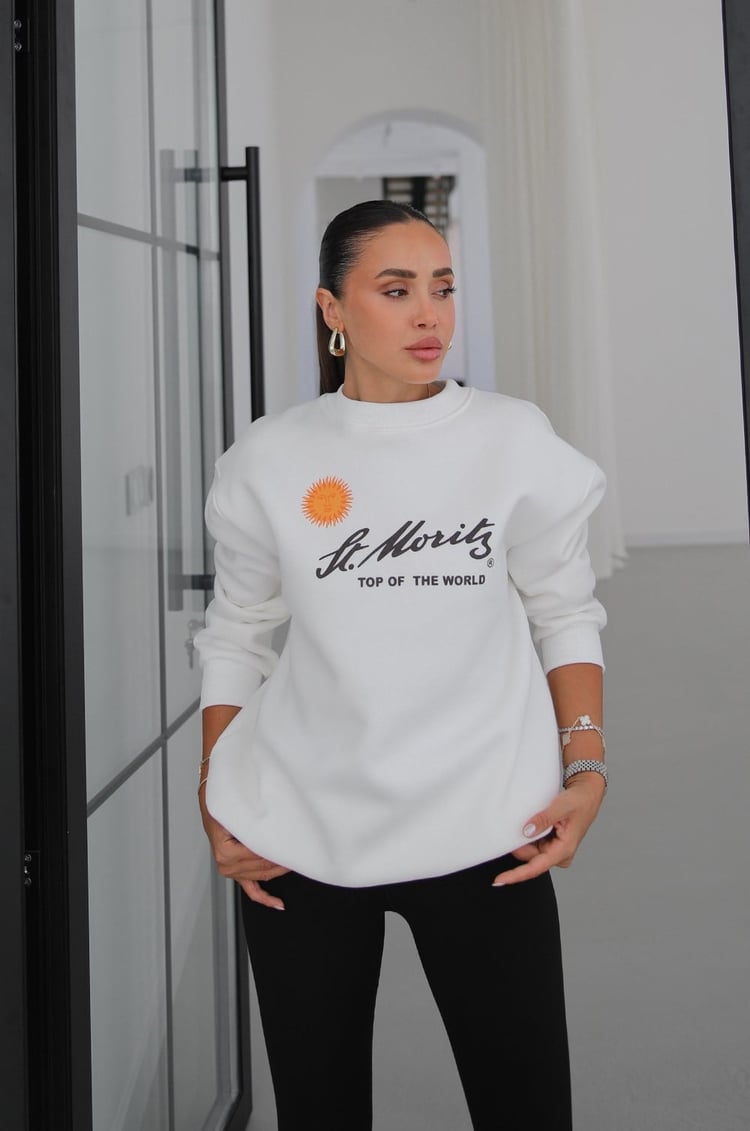 Ekru St Moritz Baskılı Sweatshirt