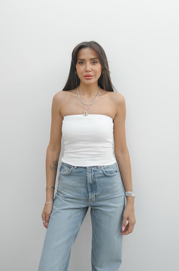 Ekru Straplez Crop Top