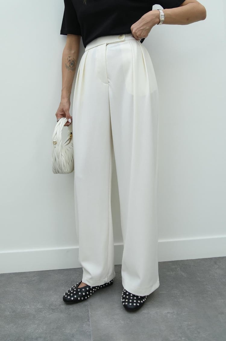 Ekru Thais Önü Pileli Pantolon