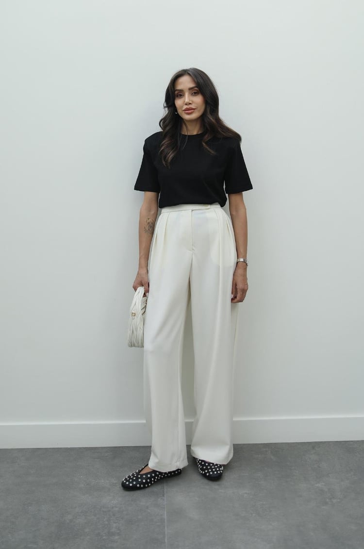 Ekru Thais Önü Pileli Pantolon