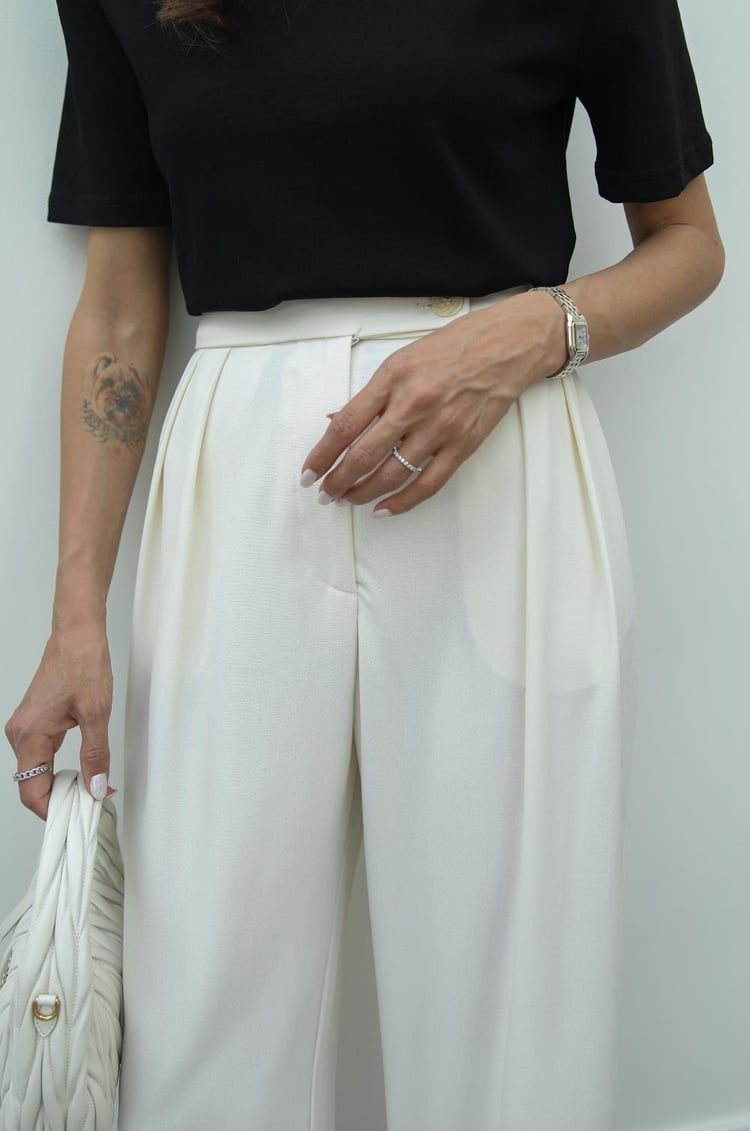 Ekru Thais Önü Pileli Pantolon