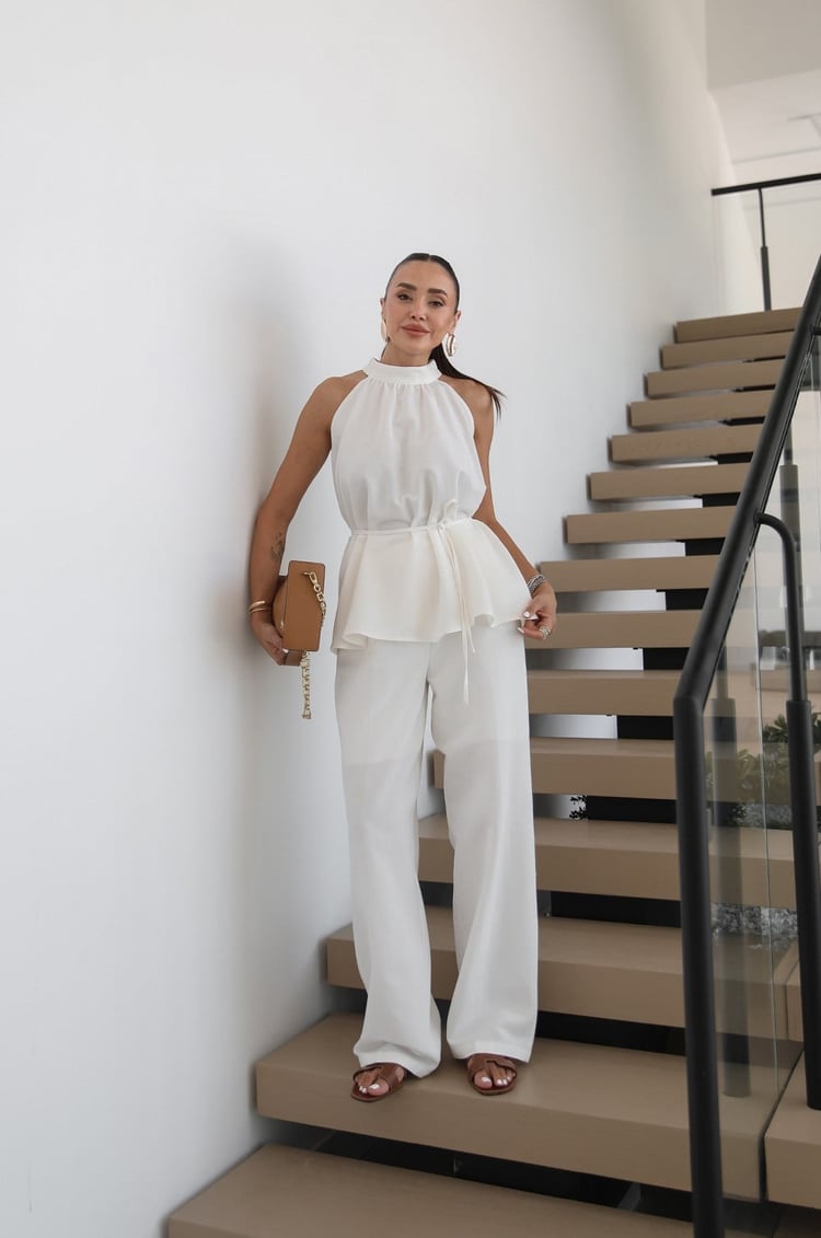 Ekru Veral Bluz Pantolon Keten Takım