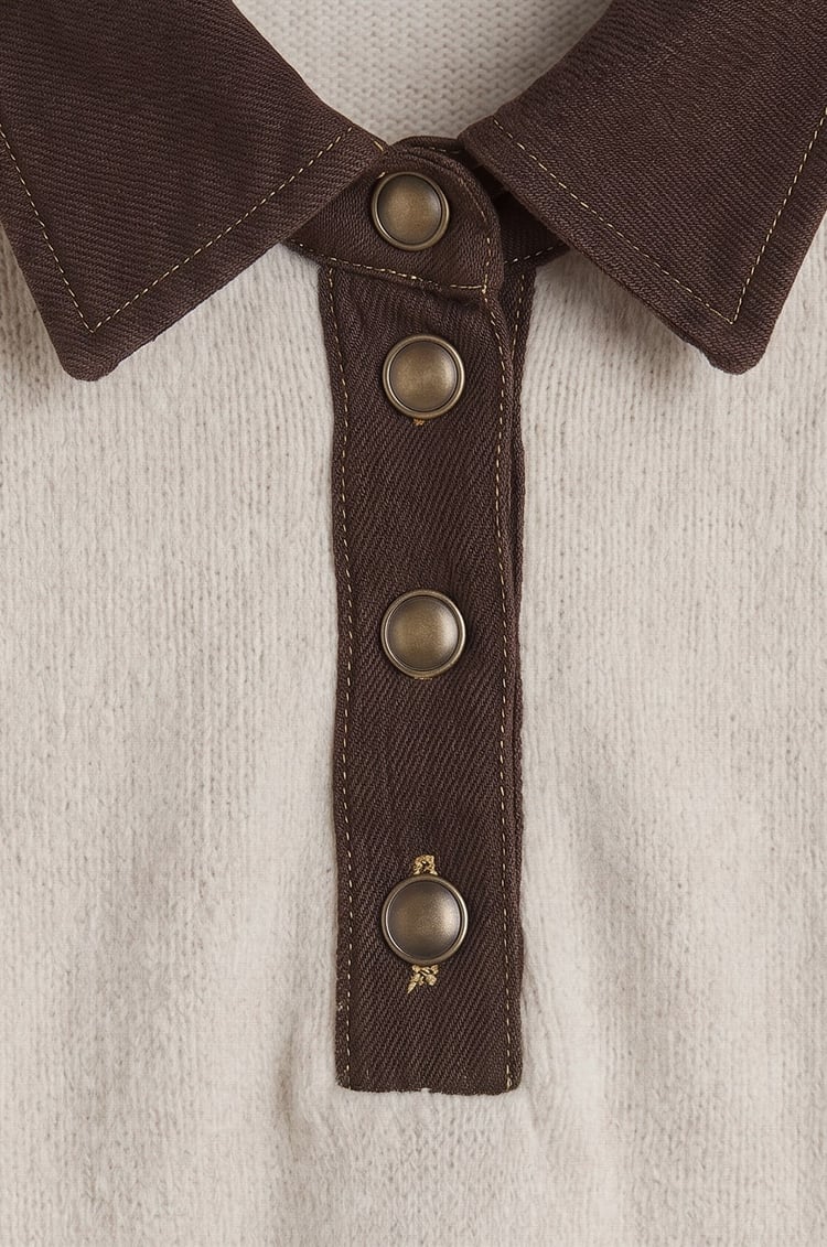 Ekru Yakası Kolları Denim Detaylı Kazak