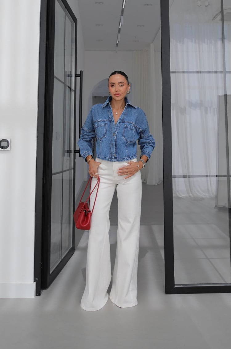 Ekru Yanı Dikiş Detaylı Wide Leg Jean