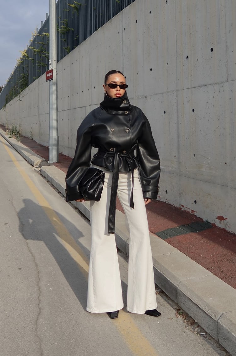 Ekru Yanı Dikiş Detaylı Wide Leg Jean