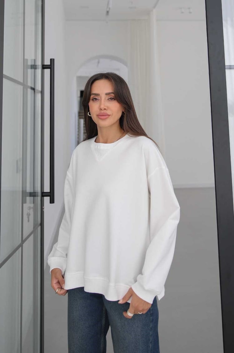 Ekru Yanları Yırtmaçlı Oversize Sweatshirt