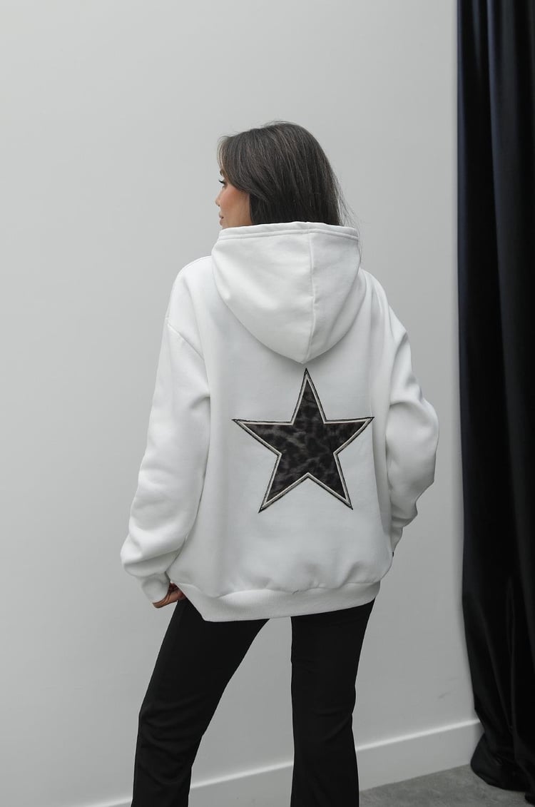Ekru Yıldız İşlemeli Sweatshirt