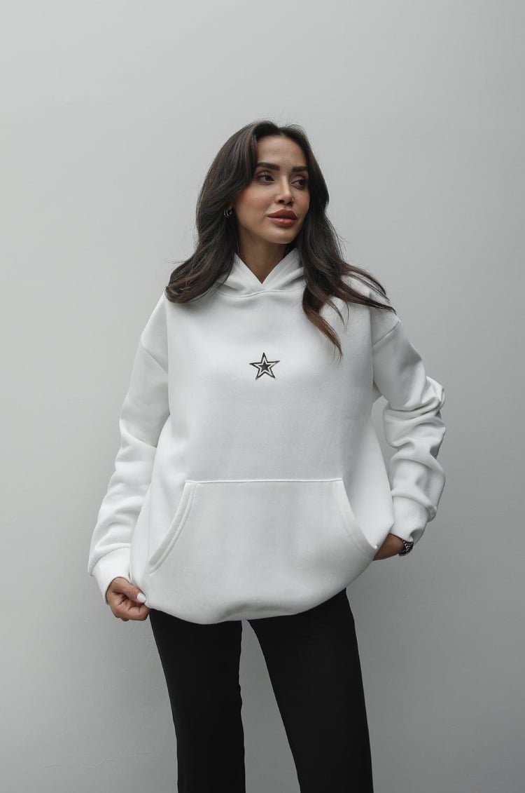 Ekru Yıldız İşlemeli Sweatshirt