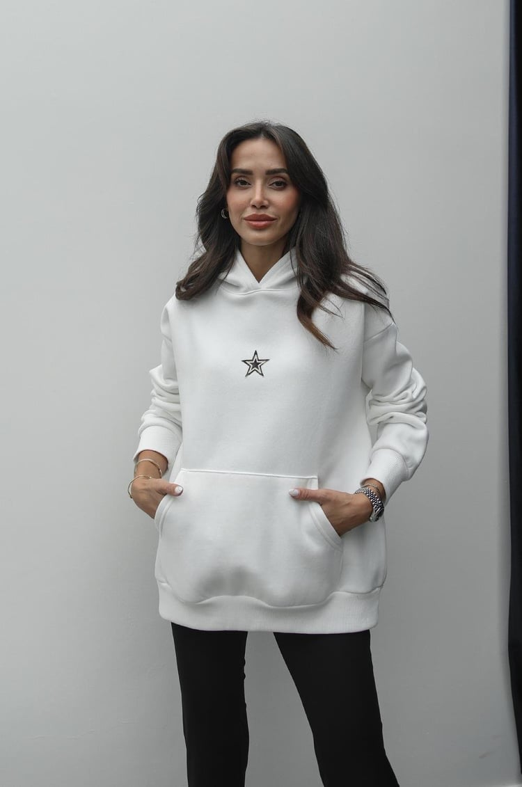 Ekru Yıldız İşlemeli Sweatshirt