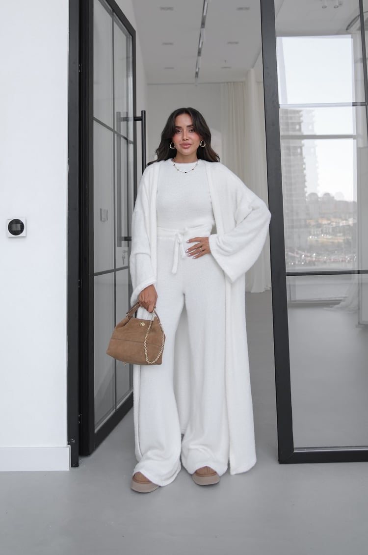 Ekru Yumoş Bluz Pantolon Kimono Takım
