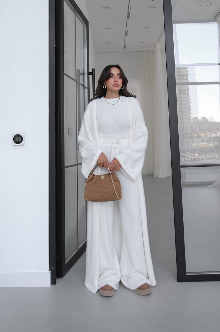 Ekru Yumoş Bluz Pantolon Kimono Takım