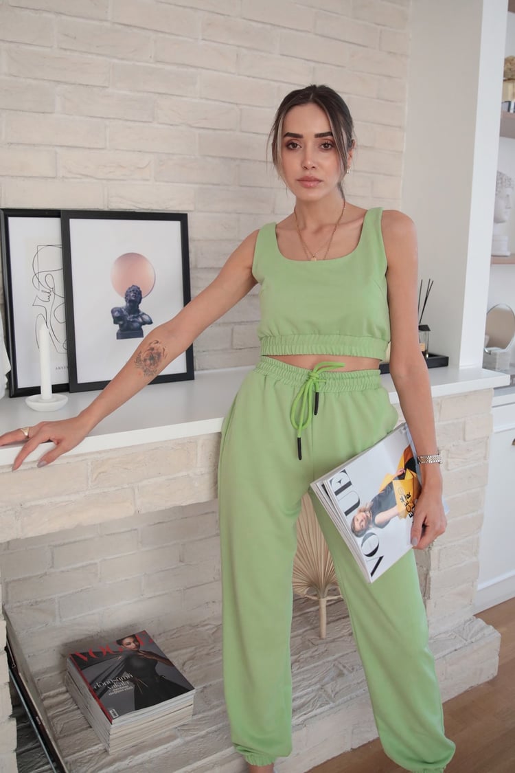 Fıstık Yeşili Crop Eşofman Takım