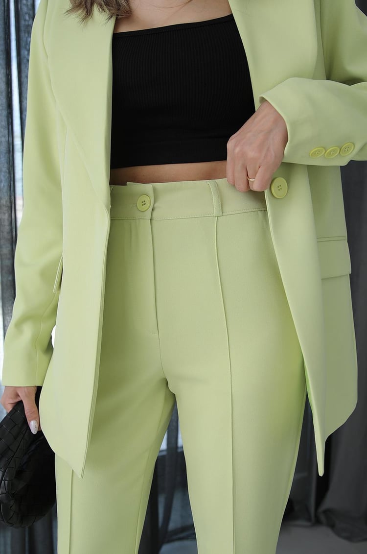 Fıstık Yeşili İspanyol Pantolon Blazer Premium Takım