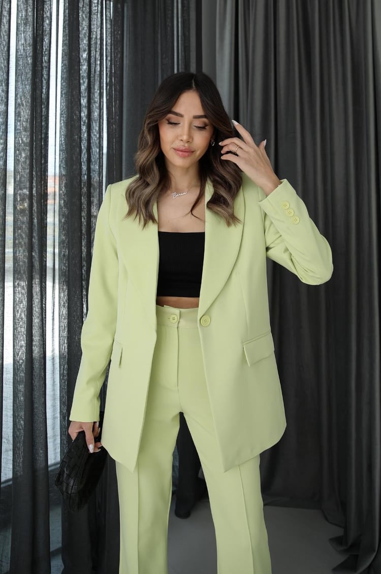 Fıstık Yeşili İspanyol Pantolon Blazer Premium Takım