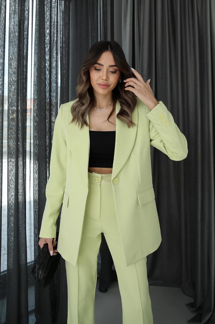 Fıstık Yeşili İspanyol Pantolon Blazer Premium Takım