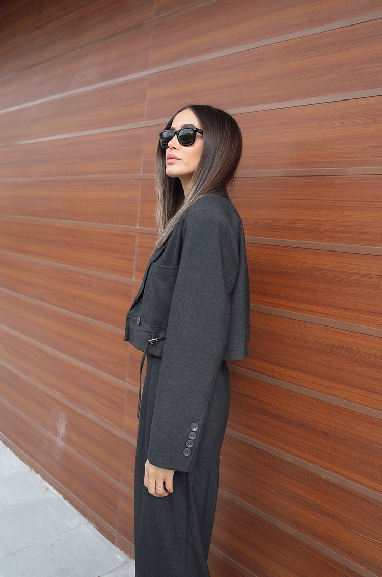 Füme Pantolon Crop Blazer Takım