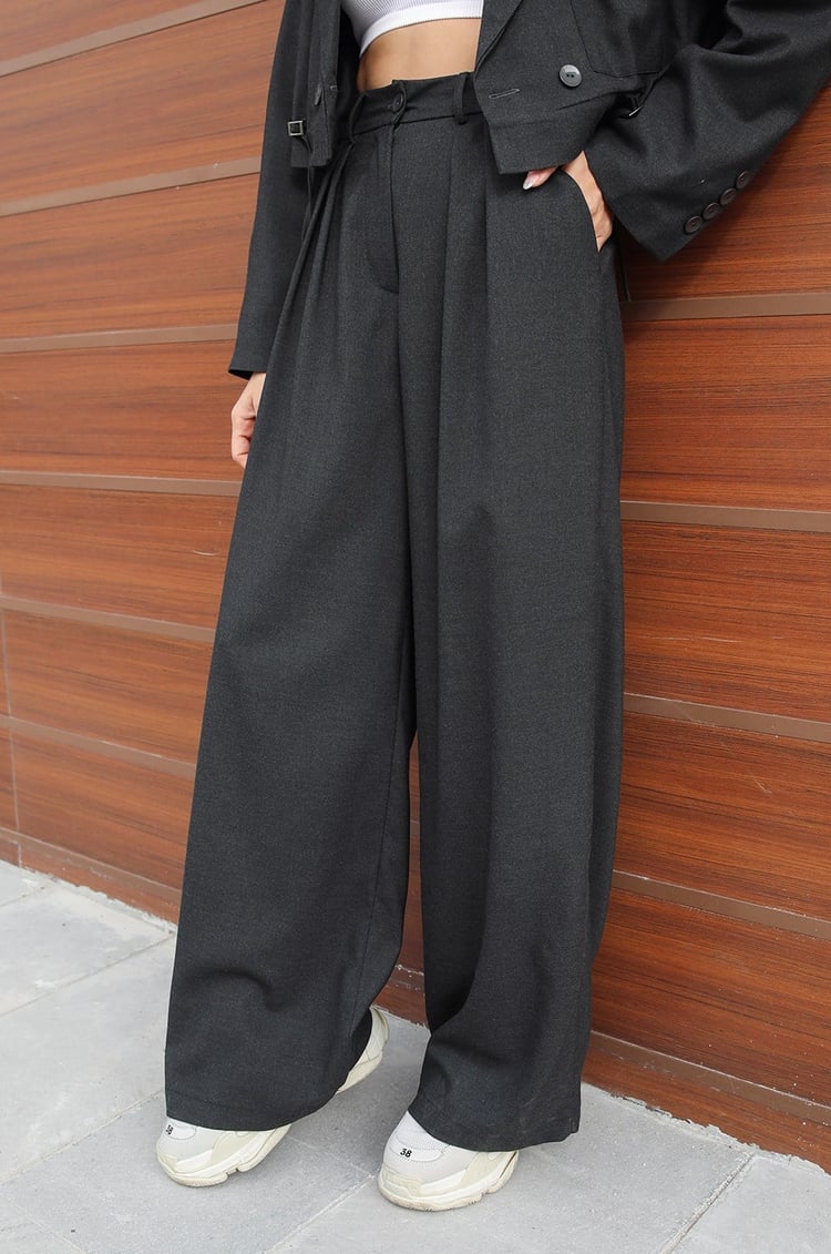 Füme Pantolon Crop Blazer Takım