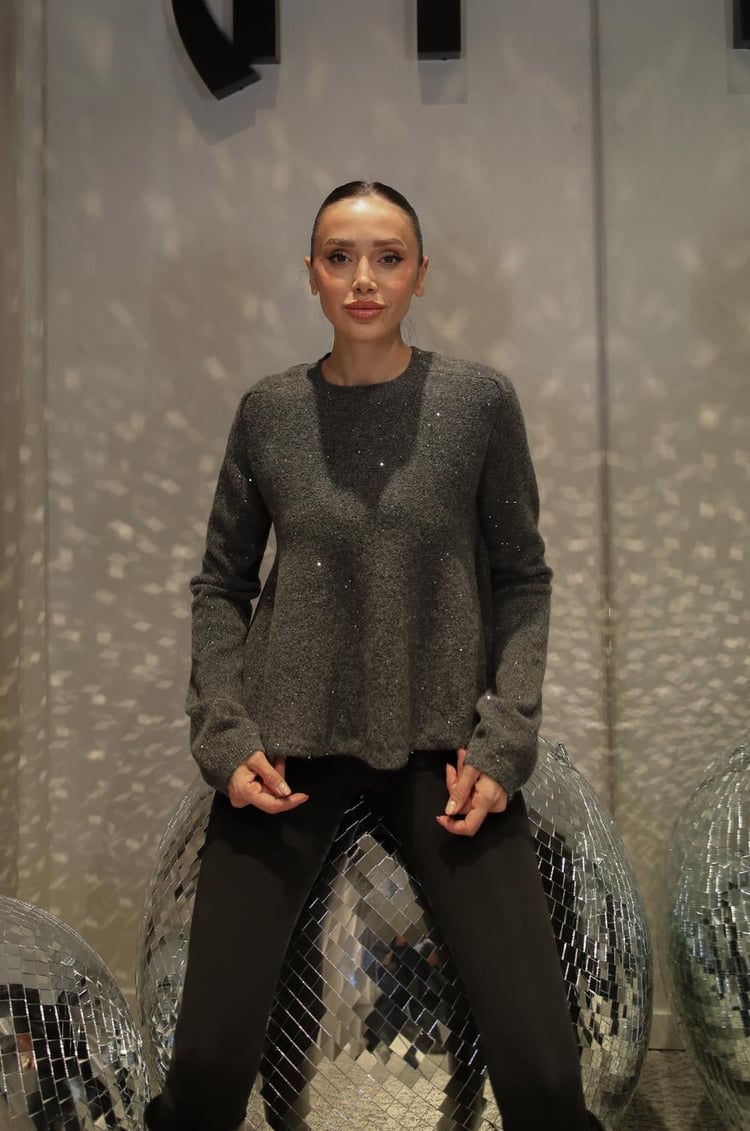 Füme Peplum Pullu Simli Kazak