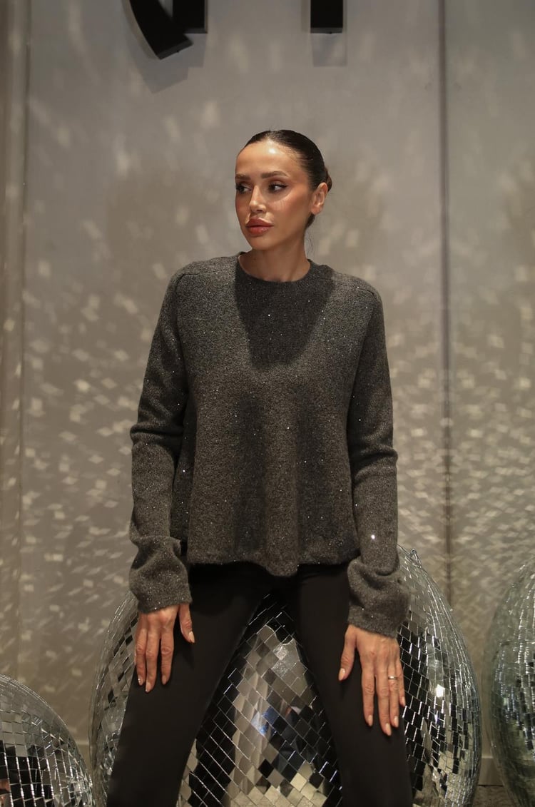 Füme Peplum Pullu Simli Kazak