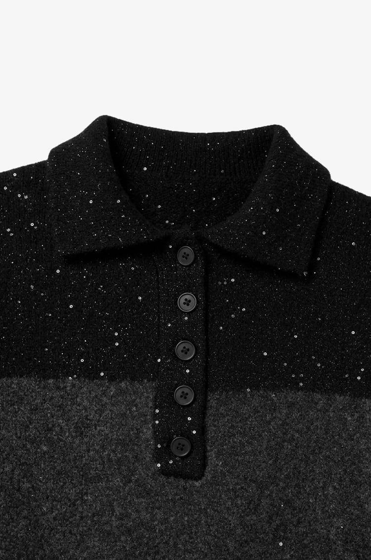 Füme Pullu Polo Yaka Çizgili Kazak