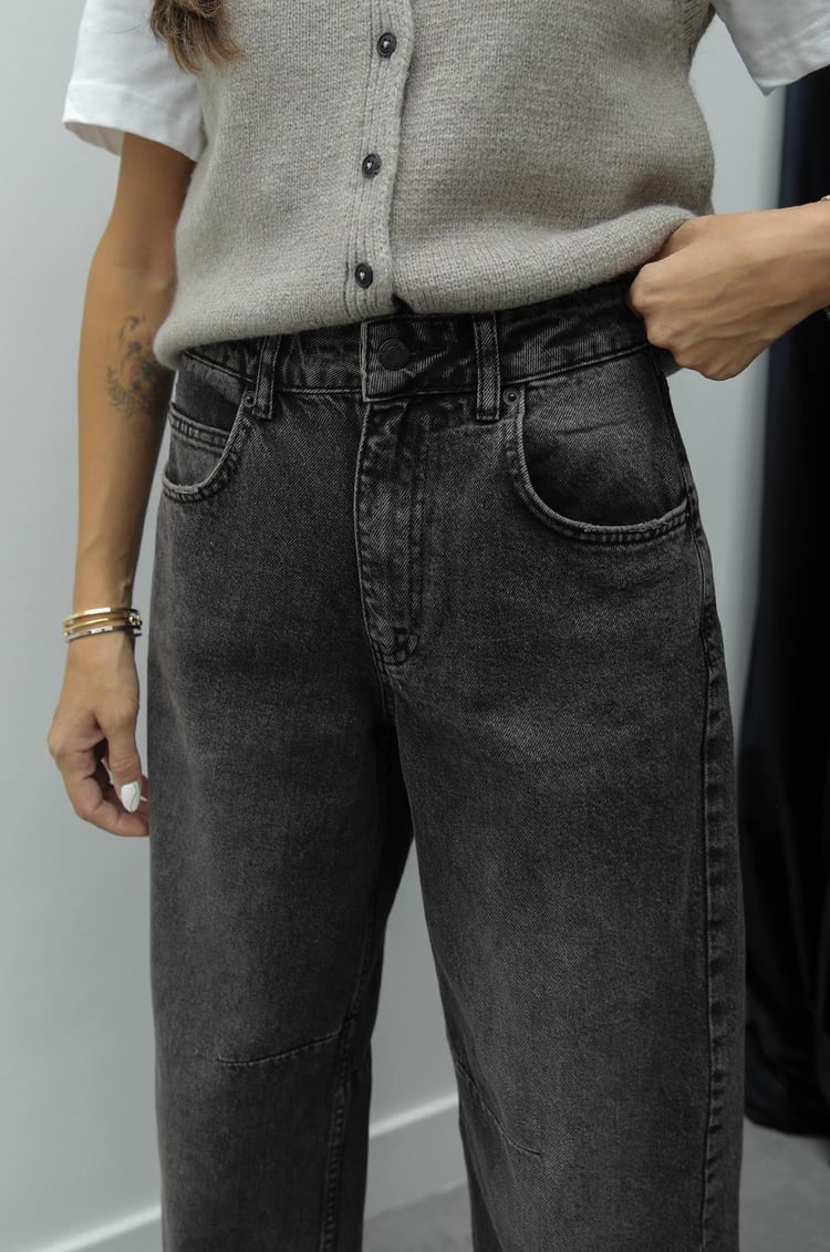 Füme Yıkamalı Bol Kesim Jean