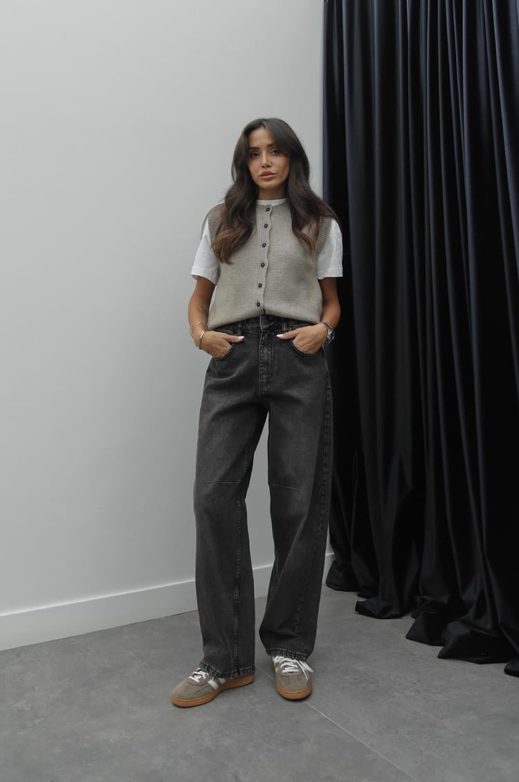 Füme Yıkamalı Bol Kesim Jean