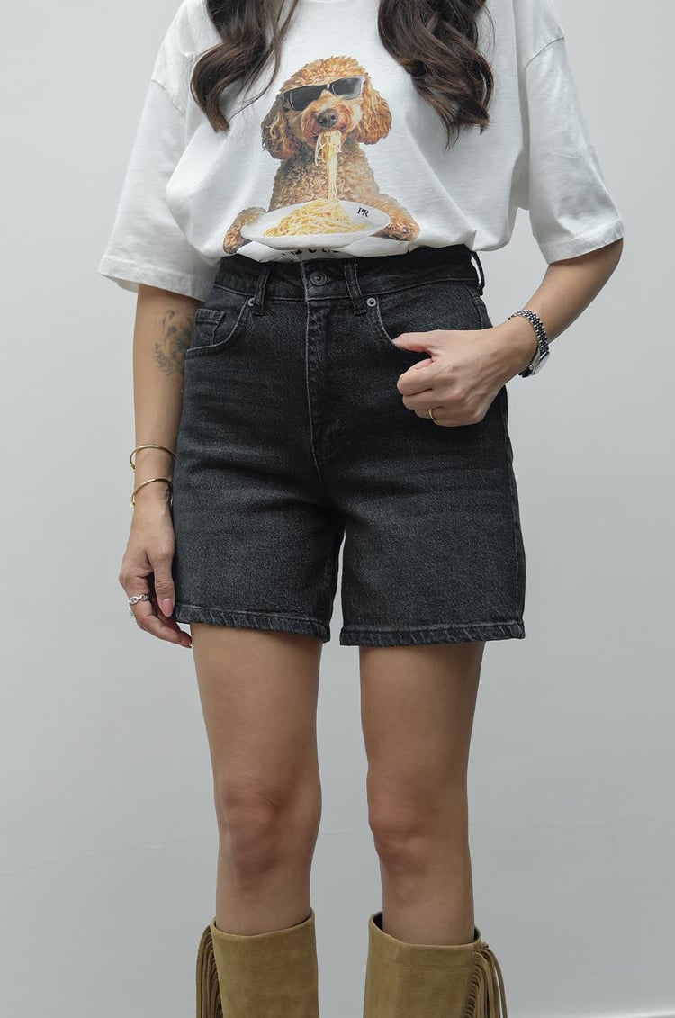 Füme Yıkamalı Fit Denim Şort