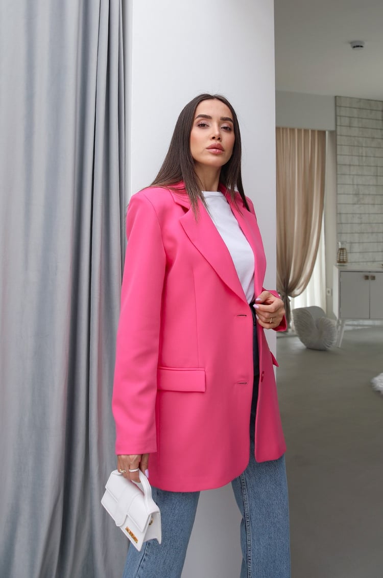 Fuşya Çift Düğmeli Blazer Ceket
