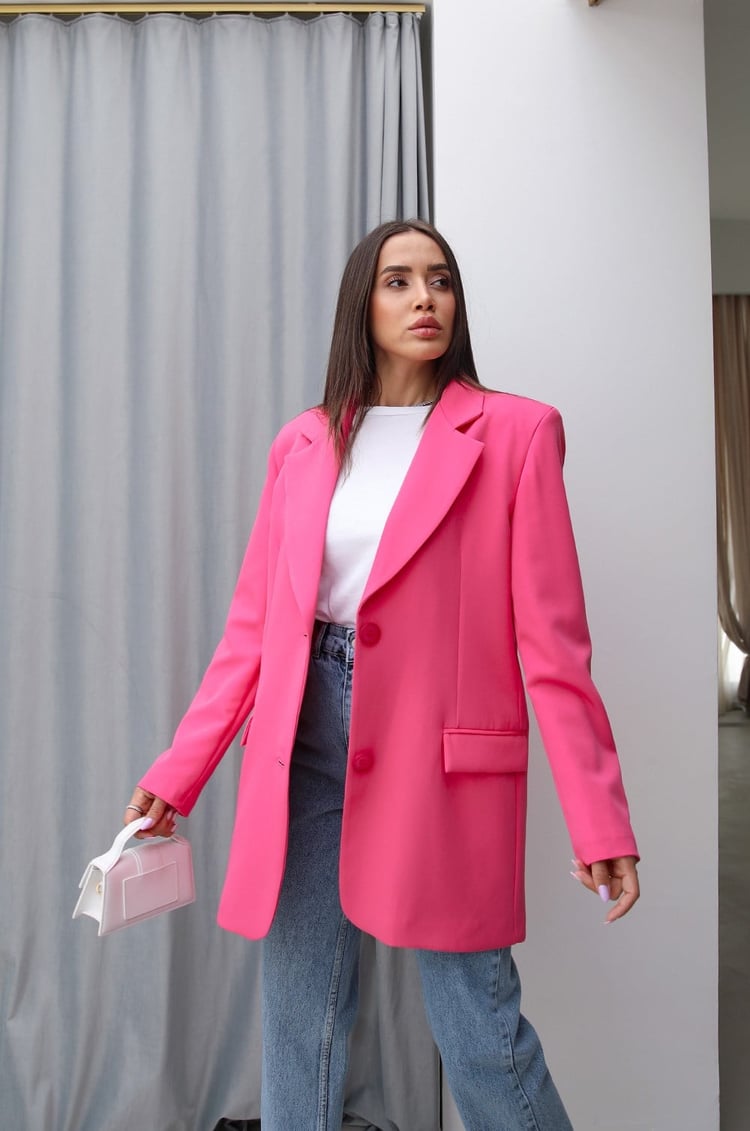 Fuşya Çift Düğmeli Blazer Ceket