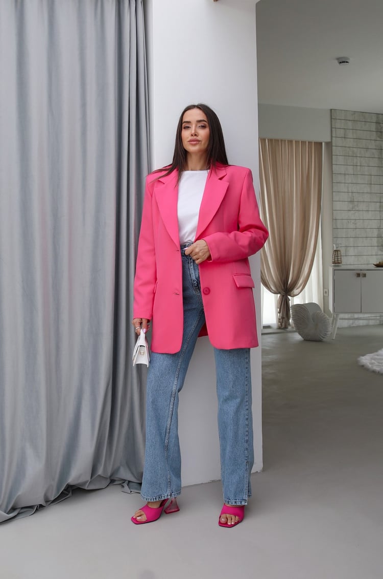 Fuşya Çift Düğmeli Blazer Ceket