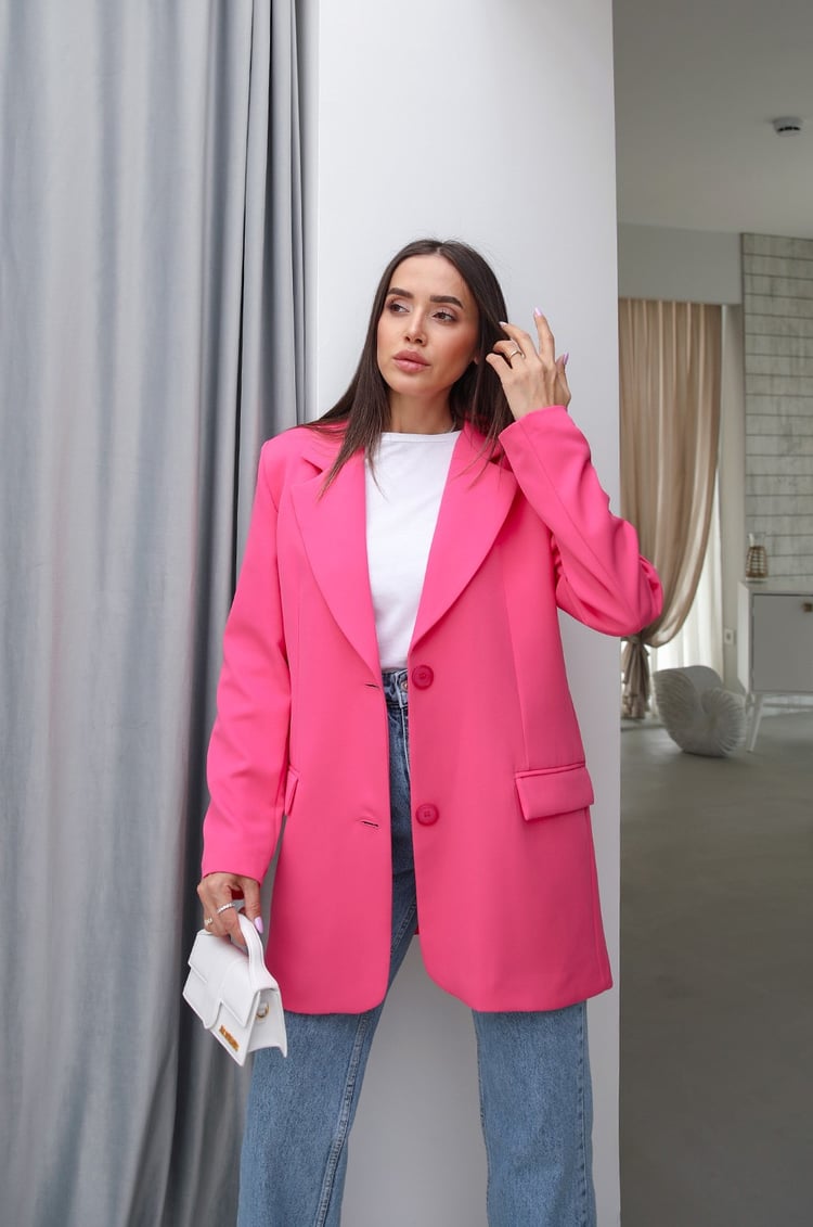 Fuşya Çift Düğmeli Blazer Ceket