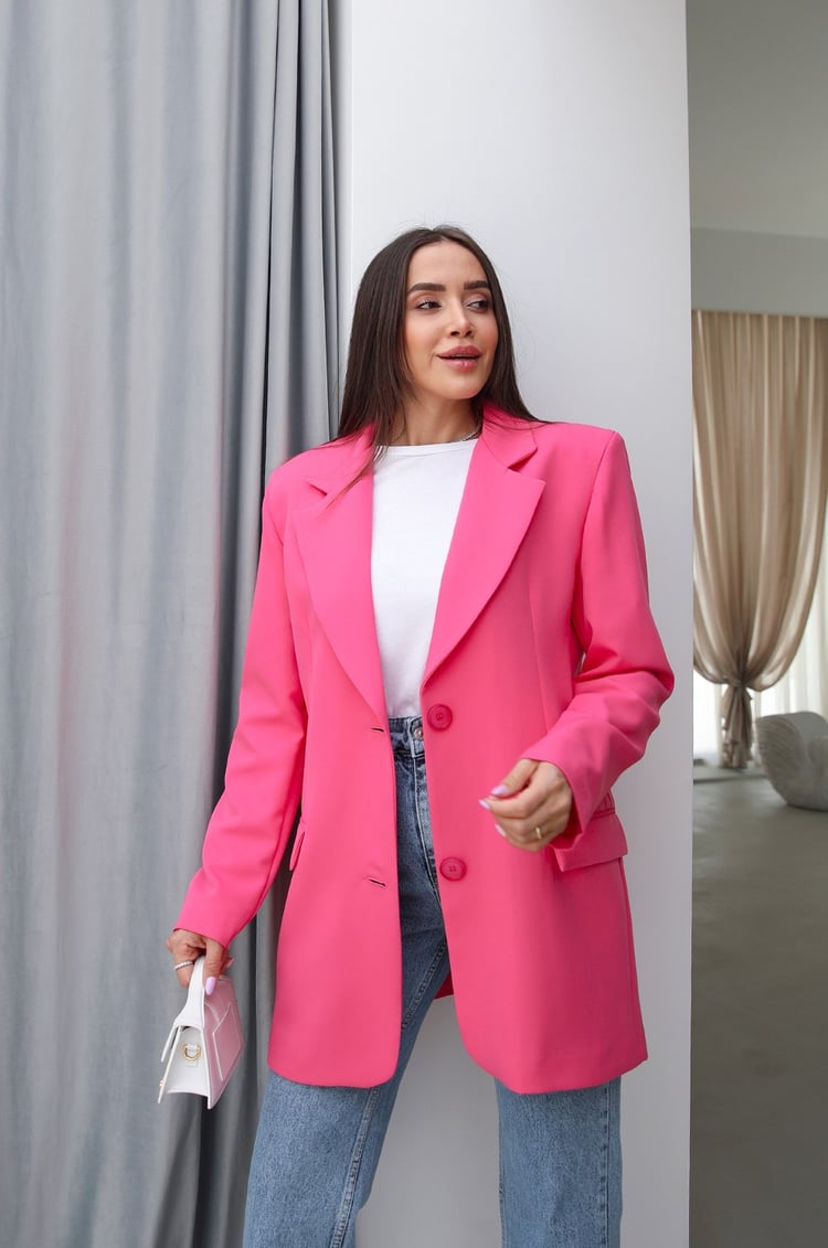 Fuşya Çift Düğmeli Blazer Ceket