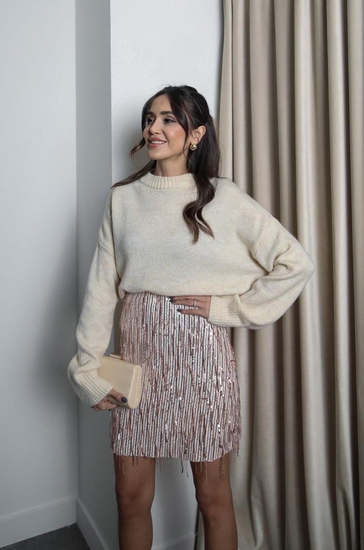 Gold Püskül Payetli Etek
