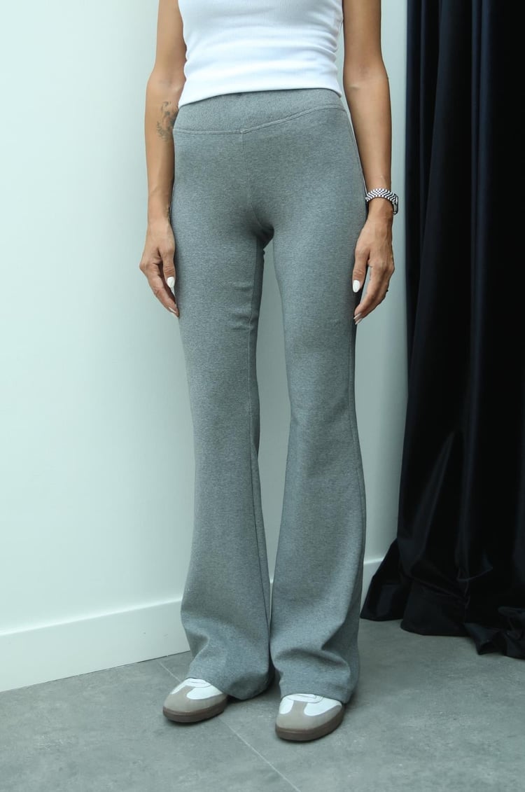 Gri Beli Fitilli İspanyol Paça Pantolon