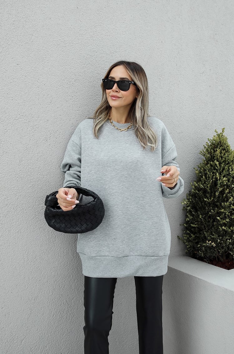 Gri Bisiklet Yaka Basic Sweatshirt