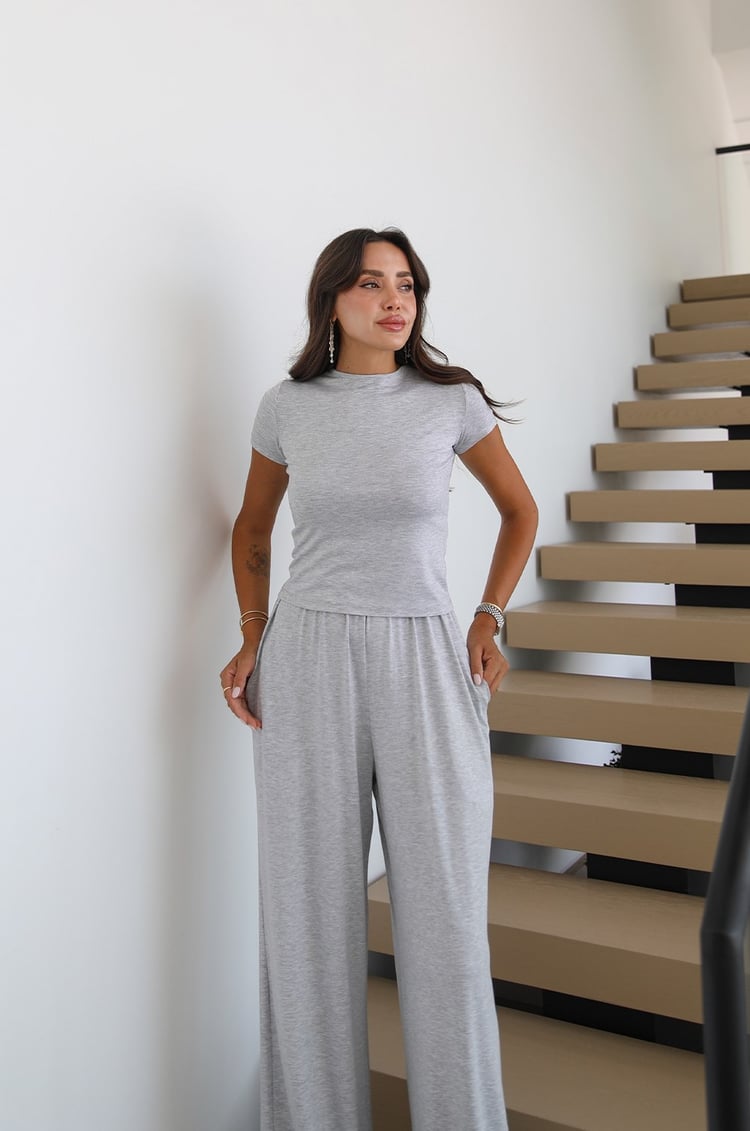 Gri Bluz Pantolon Kimono Takım